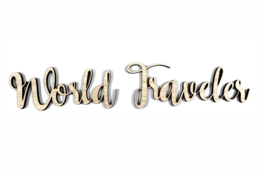 Frase Viagem Decorativa  - World Traveler (Tamanho: 40x10cm)